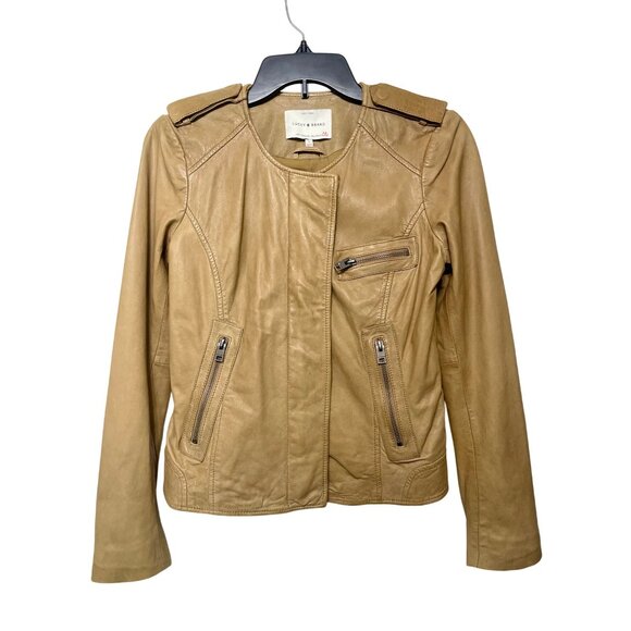 Lucky Brand Jackets & Blazers - Lucky Brand Tan Leather Moto Jacket‎ W/ Zipper Details Size S